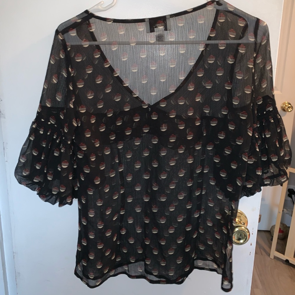 Loft Sheer Button Puff Sleeve Blouse